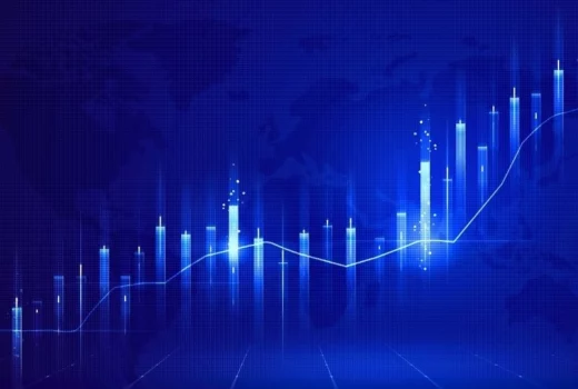 Market chart of business increase stock graph or investment financial data