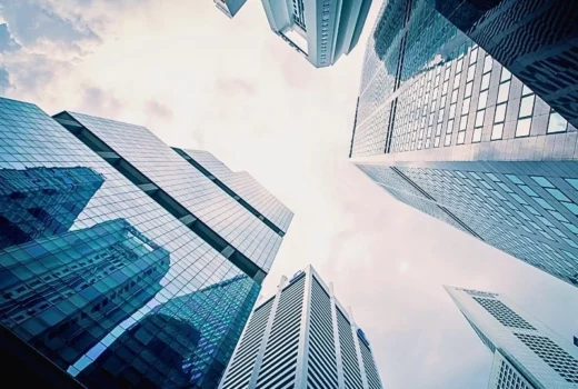 business skyscrapers glass and sky view landscape of commercial buildings