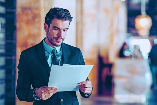 Businessman holding and reading documents