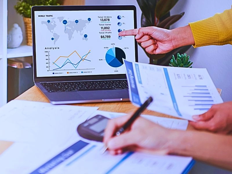 Businesspeople meeting plan analysis graph company finance strategy statistics.